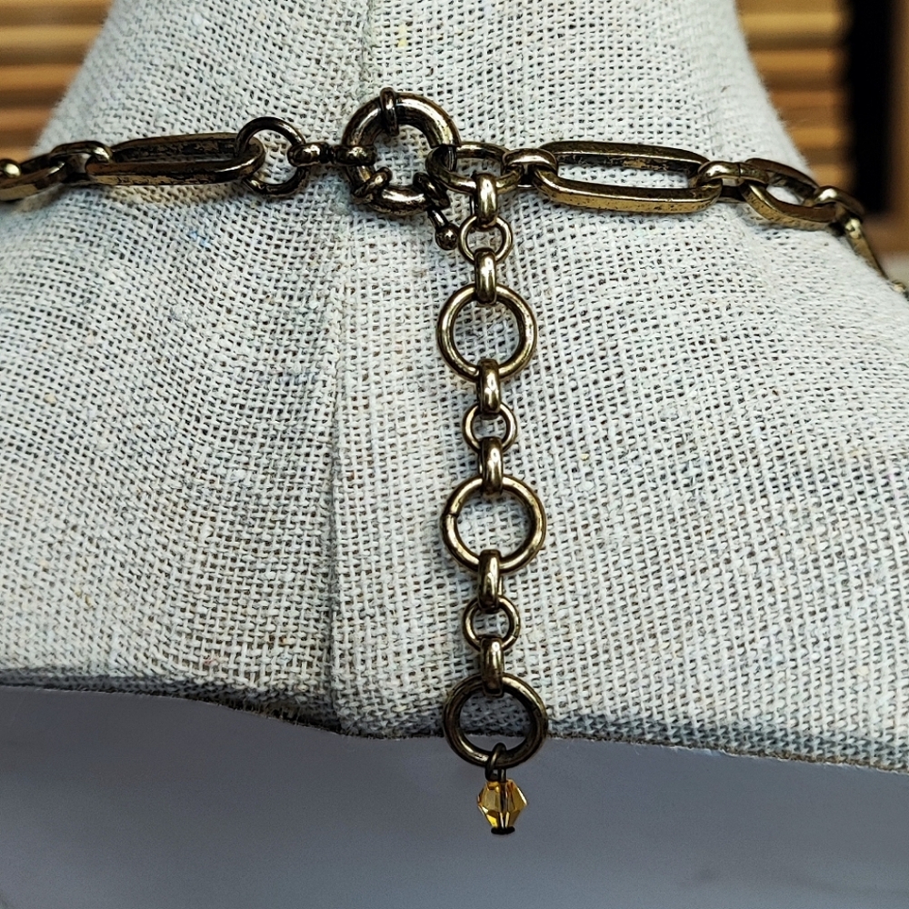 Transparent Acrylic Smoke Clear Rhinestone Oxidized Brass Statement Necklace - Picture 4 of 13